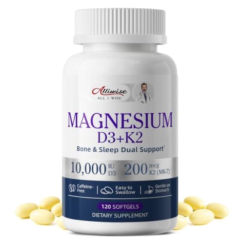 Magnesium Glycinate 400mg Softgels with D3 K2 Vitamin 10000 iu, 120 Gelcaps