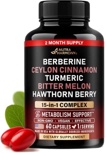 Berberine with Ceylon Cinnamon, Bitter Melon, Hawthorn & Turmeric, 60 Caps