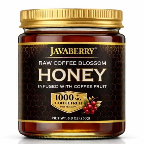 Javaberry Raw Honey with Coffee Fruit Extract, Monofloral Coffee Blossom Honey, Dark…