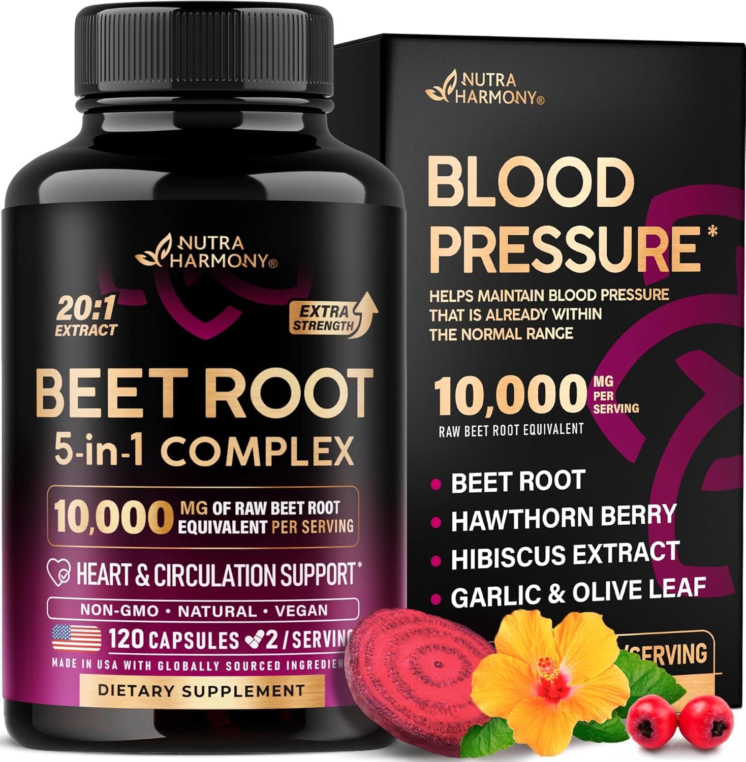 Beet Root Capsules - 5-in-1 Complex - Heart and Circulation Support